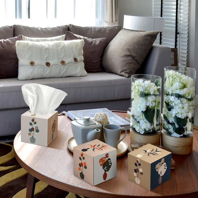 Fourluoo 12 Pack Fall Vase Illustration Facial Tissues Cube Face Boxes 600 Sheets 3 Ply Small Square Tissues Bulk for Car Bedroom Supplies - Image 2